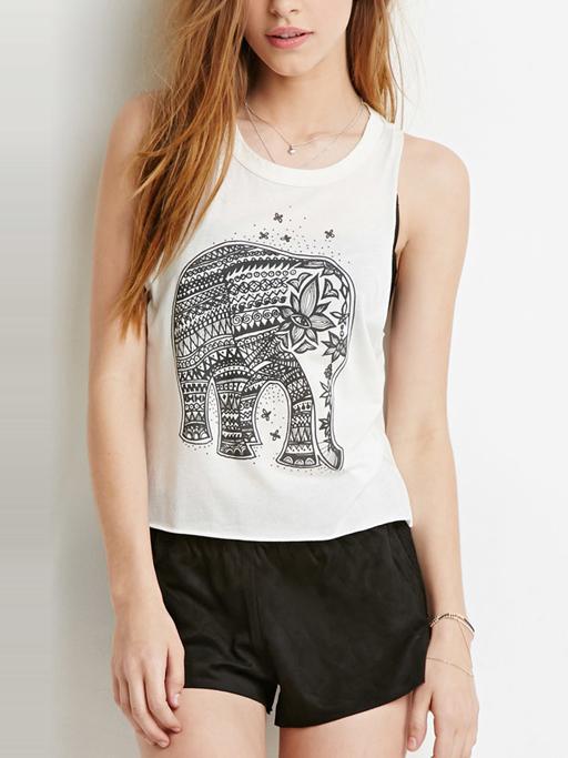 Romwe White Elephant Print Tank Top