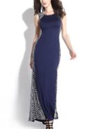 Romwe Sleeveless Contrast Lace Slit Maxi Dress