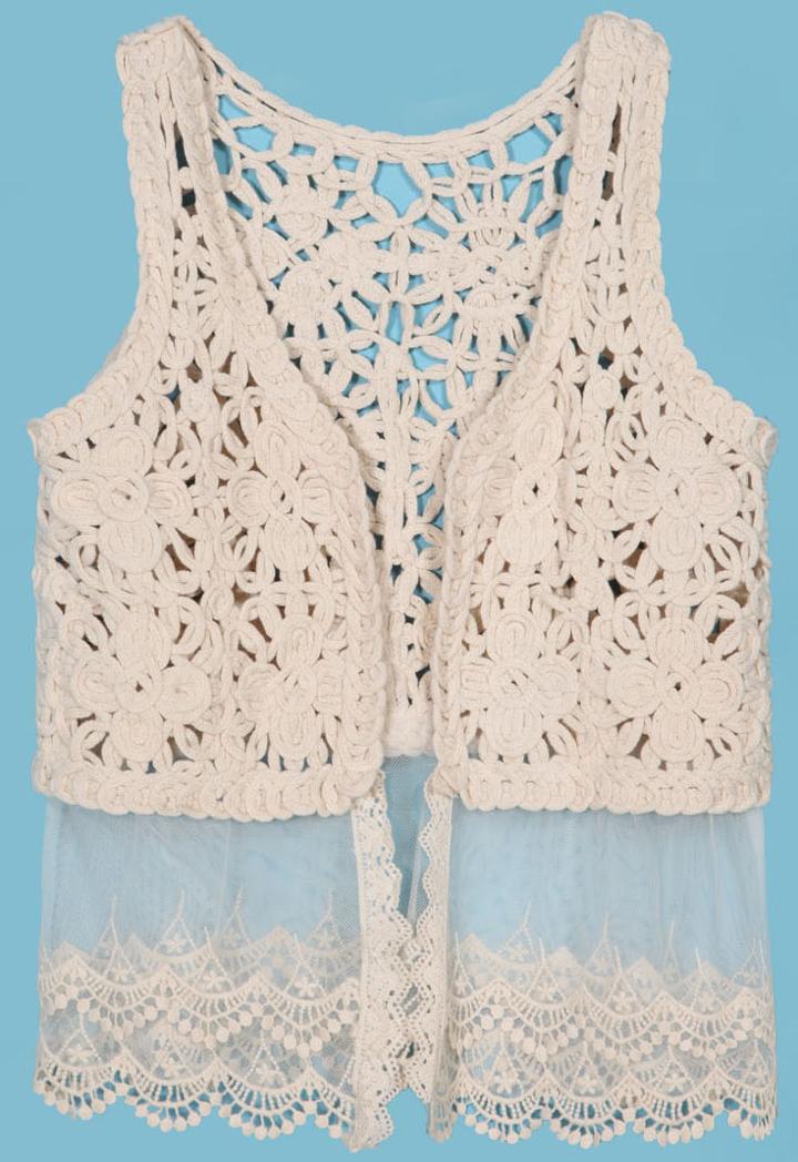 Romwe Crochet Contrast Lace Hem Open Tank Top