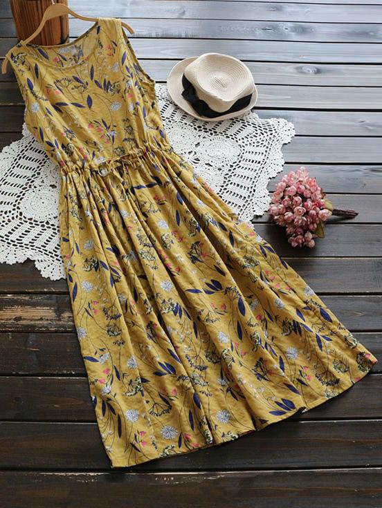 Romwe Floral Print Random Drawstring Waist Tank Dress