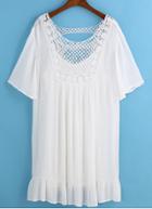 Romwe Lace Crochet Hollow Peplum Hem White Dress