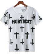 Romwe Cross Letter Print T-shirt