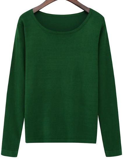 Romwe Round Neck Slim Green Top