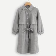 Romwe Self Tie Plaid Longline Coat