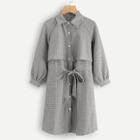 Romwe Self Tie Plaid Longline Coat