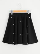 Romwe Pearl Embellished Textured Swing Skirt
