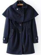 Romwe Lapel Removable Cape Navy Coat