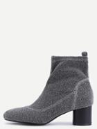 Romwe Silver Elastic Fabric Chunky Heel Short Boots
