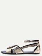 Romwe Metallic Faux Leather Crisscross Sandals - Light Gold