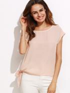 Romwe Apricot Tie Side Round Neck Short Sleeve Blouse