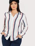 Romwe Dolphin Hem Striped Shirt