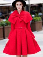 Romwe Red V Neck Long Sleeve Drawstring Two Pieces Cape Dress