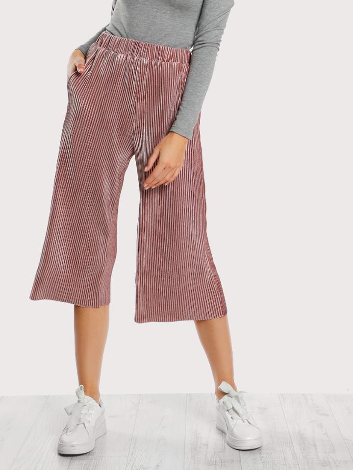 Romwe Ribbed Velvet Wide Leg Pants