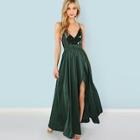 Romwe Sequin Panel Split Maxi Cami Dress