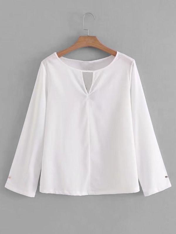 Romwe Triangle Cutout Button Detail Blouse