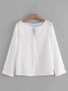 Romwe Triangle Cutout Button Detail Blouse