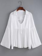 Romwe V Neck Bell Sleeve Loose White Blouse