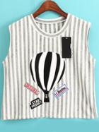 Romwe Vertical Striped Crop Grey T-shirt