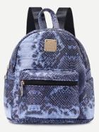 Romwe Blue Snakeskin Print Pu Backpack
