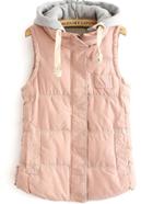 Romwe Hooded Sleeveless Pockets Pink Coat