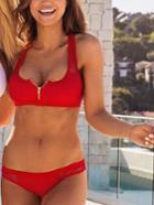 Romwe Zip Front Sports Mesh Bikini Set - Red