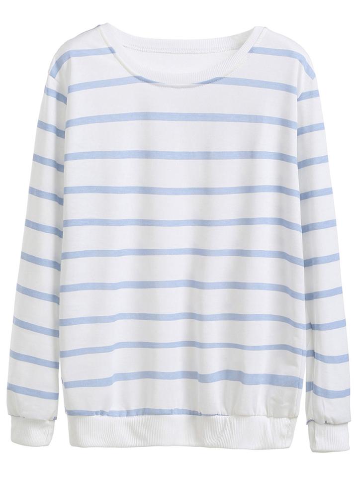 Romwe Blue Striped Long Sleeve Sweatshirt