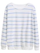 Romwe Blue Striped Long Sleeve Sweatshirt