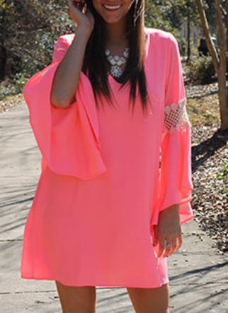 Romwe Bell Sleeve V Neck Hollow Dress