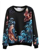 Romwe Black Printed Long Sleeve Sweatshirt