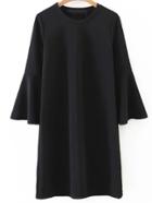Romwe Black Round Neck Bell Sleeve Shift Dress