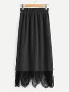 Romwe Contrast Lace Pleated Skirt