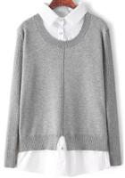 Romwe Contrast Lapel Knit Grey Sweater