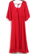 Romwe Peplum Hem Lace Up Chiffon Red Dress