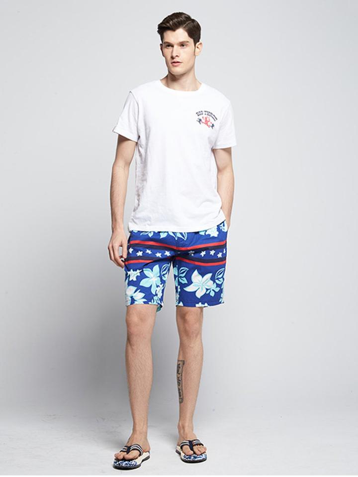 Romwe Men Floral Print Drawstring Short