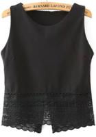 Romwe Lace Hem Back Split Black Tank Top