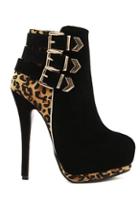 Romwe Buckled Leopard Panel High Heels