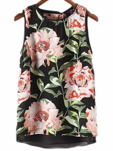 Romwe Multicolor Flower Print Tank Top