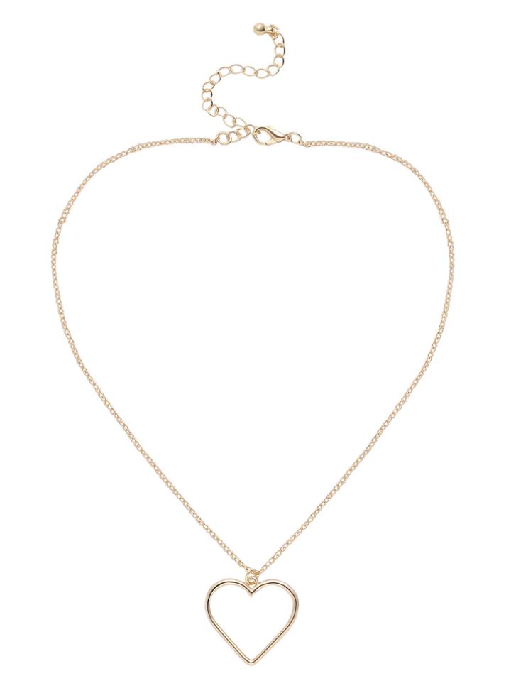 Romwe Gold Plated Hollow Heart Pendant Necklace