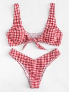 Romwe Knot Gingham Bikini Set