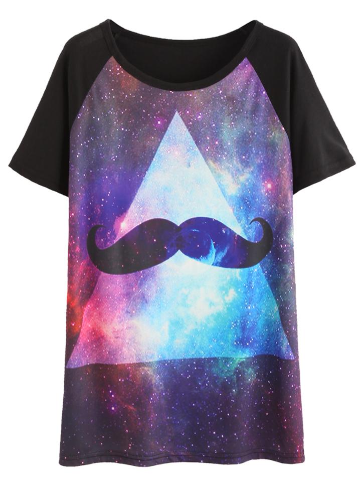 Romwe Black Galaxy Print Short Sleeve T-shirt