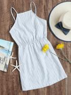 Romwe Striped Cut Out Bow Tie Open Back Cami Dress