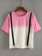 Romwe Strap Embellished Red Ombre T-shirt