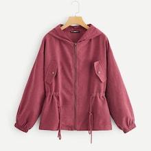 Romwe Drawstring Waist Zipper Up Hoodie Jacket
