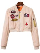 Romwe Pink Embroidery Patch Crop Jacket