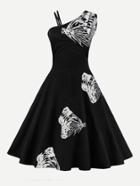 Romwe Butterfly Embroidered Circle Dress