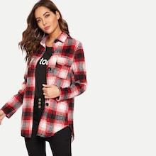 Romwe Single Breasted Flap Pocket Plaid Coat