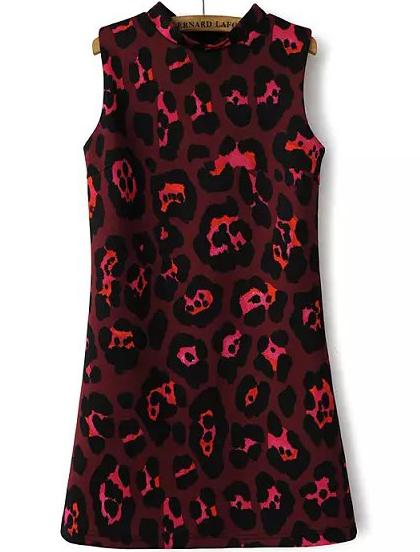 Romwe Stand Collar Leopard Dress