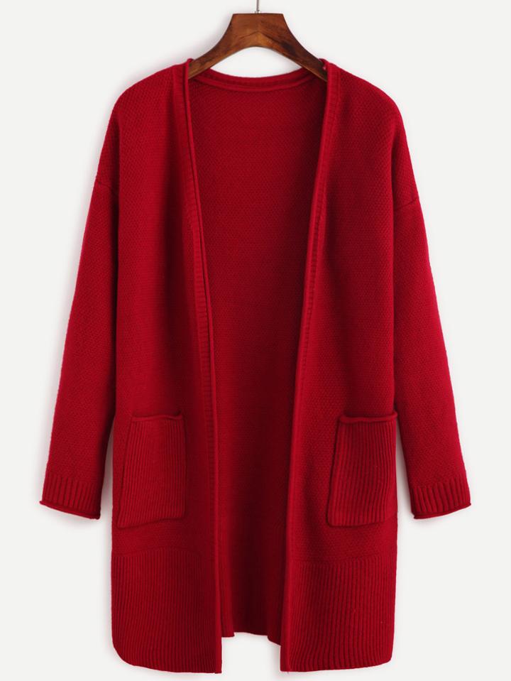 Romwe Pocket Open Front Drop Shoulder Sweater