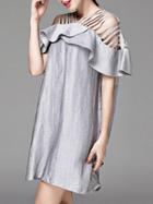 Romwe Grey Ruffle Hollow Shift Dress