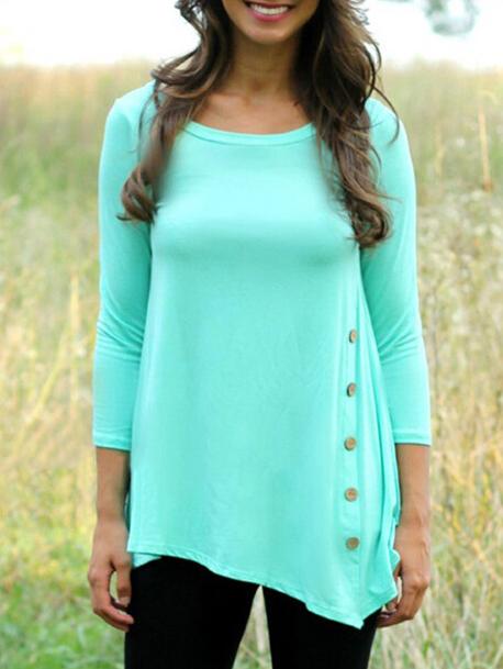 Romwe Long Sleeve Buttons Asymmetrical T-shirt